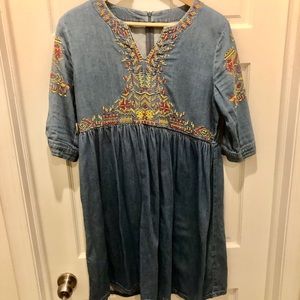 Denim Embroidered Dress